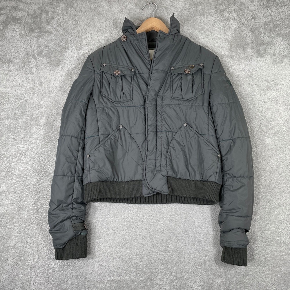Diesel Puffer Jacket Womens Medium Gray Y2K Quilted Utility Bomber Coat